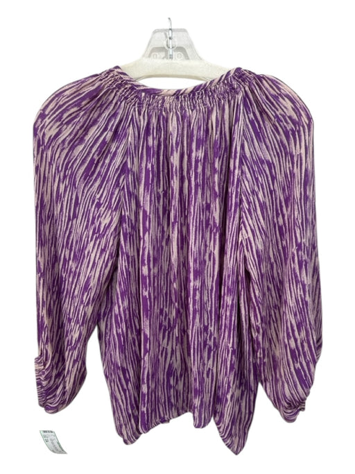 Tucker Size S/M purple & pink Silk Mixed Stripes Button Down Balloon Sleeve Top purple & pink / S/M