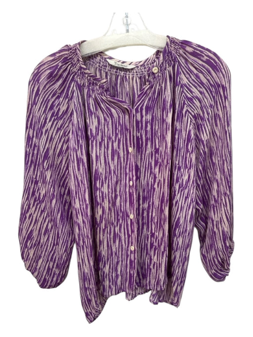 Tucker Size S/M purple & pink Silk Mixed Stripes Button Down Balloon Sleeve Top purple & pink / S/M