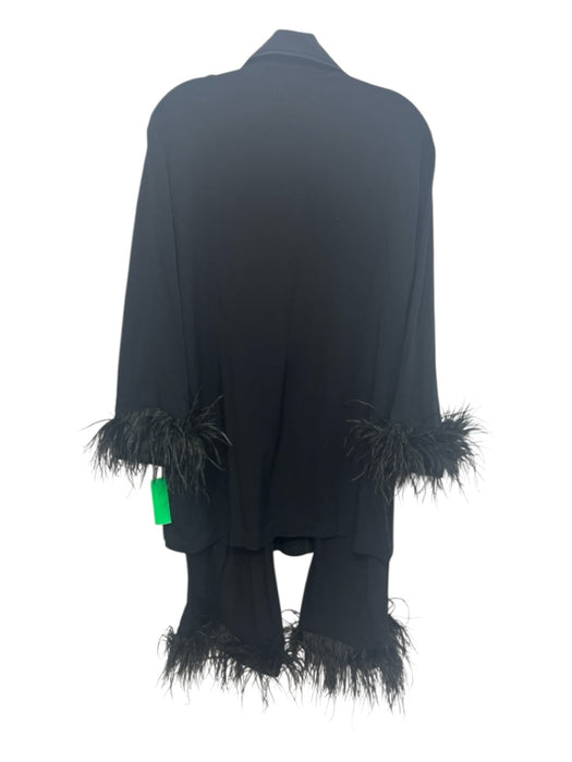 Sleeper Size L Black Viscose Feather Trim Mother of Pearl Buttons Pant Set Black / L