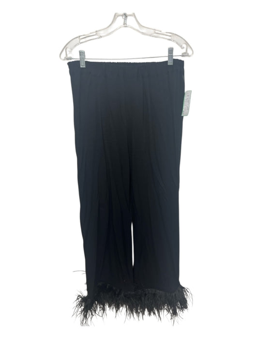 Sleeper Size L Black Viscose Feather Trim Mother of Pearl Buttons Pant Set Black / L