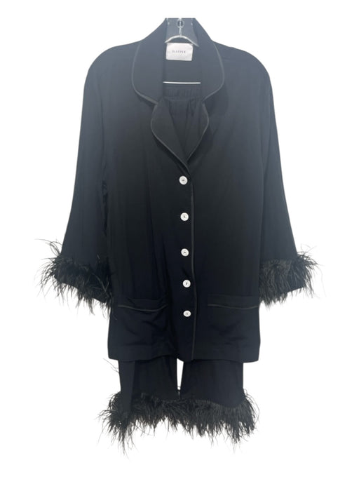 Sleeper Size L Black Viscose Feather Trim Mother of Pearl Buttons Pant Set Black / L