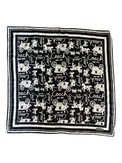 Coach Black & White Silk Coach print Stripe Trim Square scarf Black & White / S