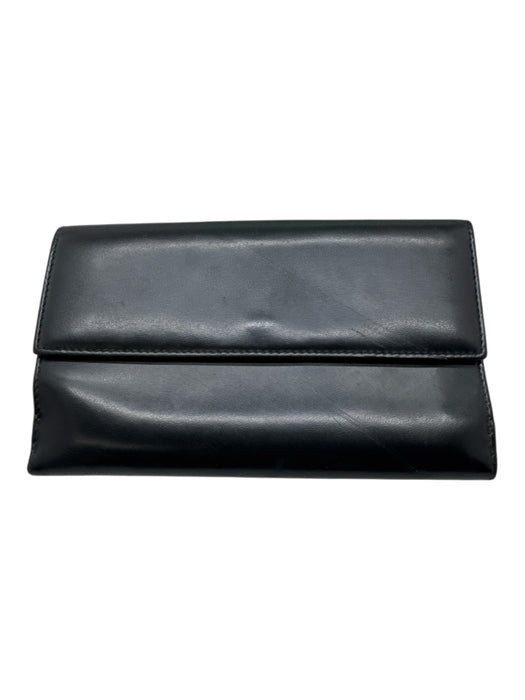 Salvatore Ferragamo Black Leather silver tone hardware Turn Lock Bifold Wallets Black