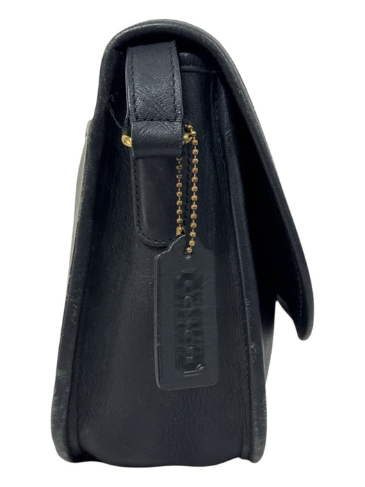 Coach Black Leather Gold Tone Hardware Turn Lock Adjustable Strap flap Bag Black / M