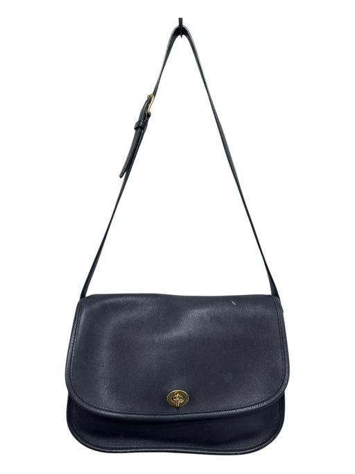 Coach Black Leather Gold Tone Hardware Turn Lock Adjustable Strap flap Bag Black / M