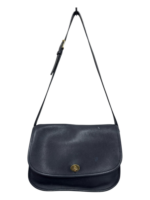 Coach Black Leather Gold Tone Hardware Turn Lock Adjustable Strap flap Bag Black / M