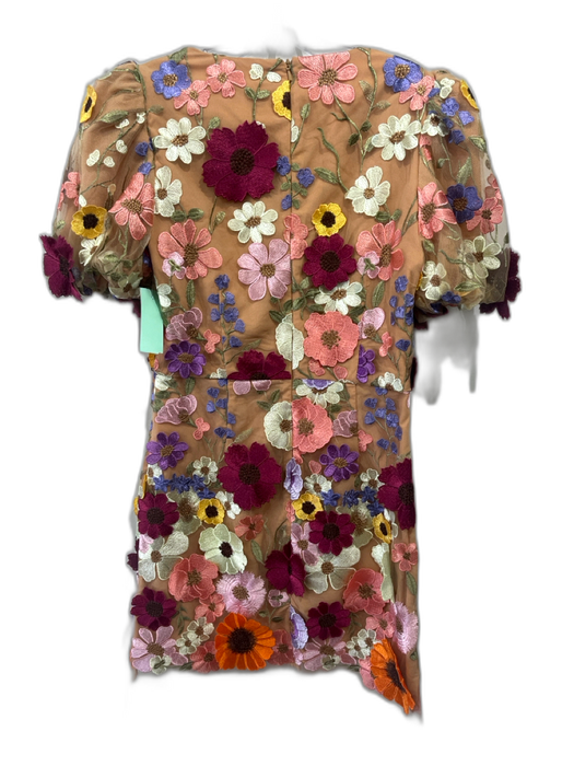 Elliatt Size M Orange & Multi Polyamide Floral Applique Short Puff Sleeve Dress Orange & Multi / M