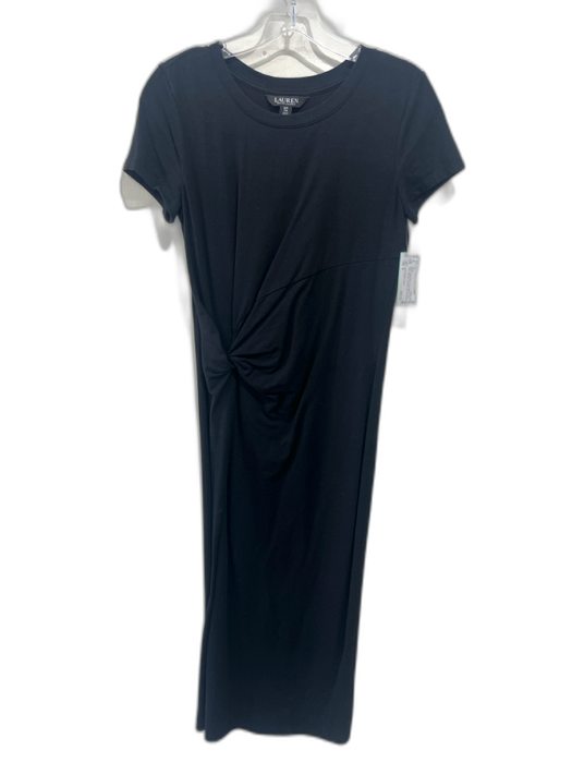 Lauren Ralph Lauren Size S Black Cotton Blend Short Sleeve Twist Front Dress Black / S