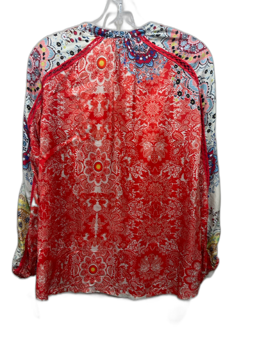 Johnny Was Size XS Red, Beige & Blue Silk Floral Paisley Long Balloon Sleeve Top Red, Beige & Blue / XS