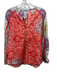 Johnny Was Size XS Red, Beige & Blue Silk Floral Paisley Long Balloon Sleeve Top Red, Beige & Blue / XS