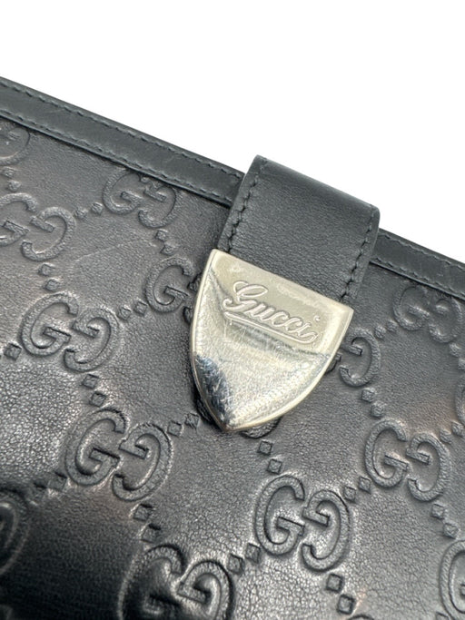 Gucci Black Leather Guccissima Snap Closure Bifold Continental Wallets Black