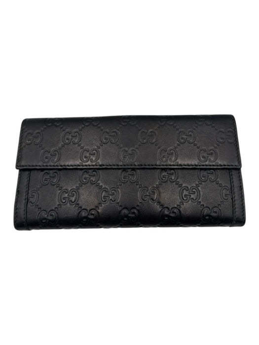 Gucci Black Leather Guccissima Snap Closure Bifold Continental Wallets Black