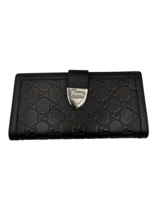 Gucci Black Leather Guccissima Snap Closure Bifold Continental Wallets Black