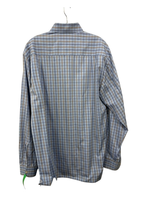 Zegna Size L Light Blue & Brown Print Cotton Plaid Button Down Long Sleeve Shirt L