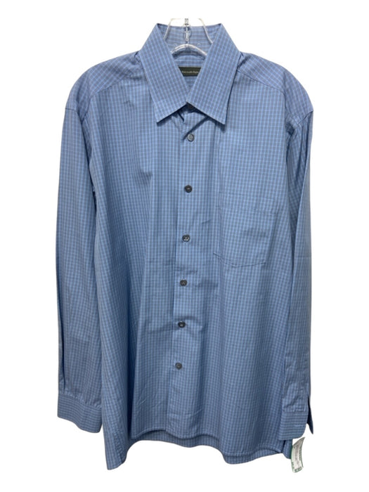 Zegna Size L Light Blue & Brown Print Cotton Plaid Button Down Long Sleeve Shirt L