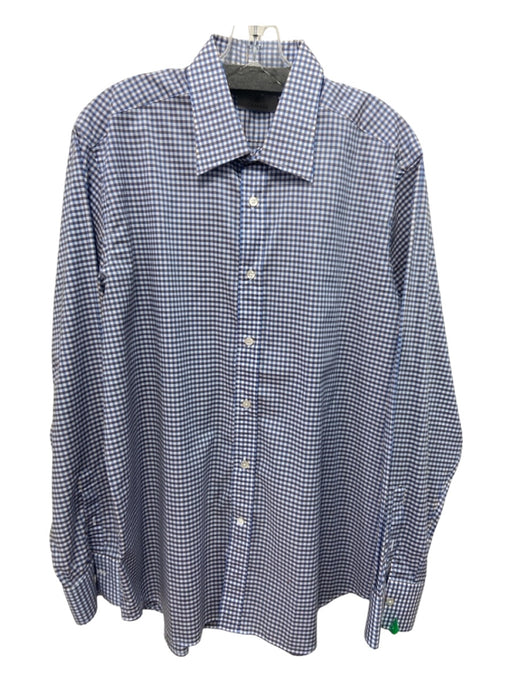 Canali Size XL Blue & Brown Cotton Plaid Button Down Men's Long Sleeve Shirt XL