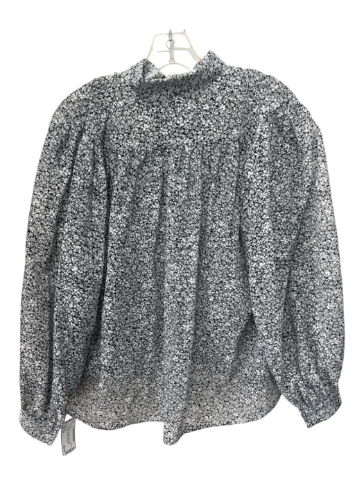 Maje Size 1/S Gray, Black & White Sheer Floral Button Long Sleeve Top Gray, Black & White / 1/S