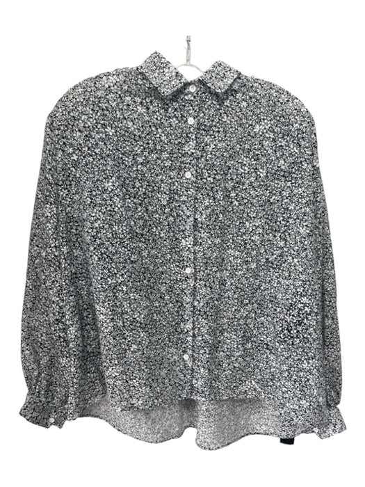 Maje Size 1/S Gray, Black & White Sheer Floral Button Long Sleeve Top Gray, Black & White / 1/S