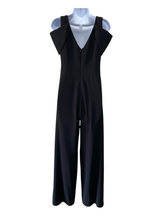 Saboroma Size 6/S Black Polyester Shoulder Detail V Neck Wide Leg Jumpsuit Black / 6/S