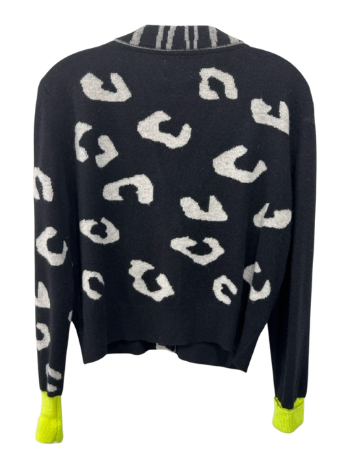 Brodie Size S Black, Gray & Yellow Cashmere Animal Print Color Block Cardigan Black, Gray & Yellow / S
