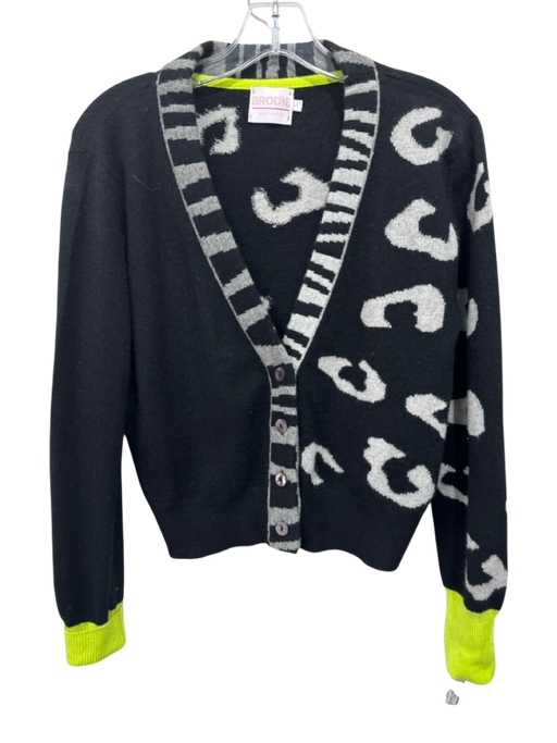Brodie Size S Black, Gray & Yellow Cashmere Animal Print Color Block Cardigan Black, Gray & Yellow / S