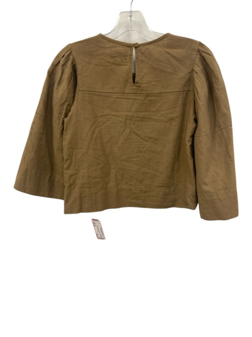 Mirth Size XS Brown Cotton Square Neck Front Seam Flare Sleeve Top Brown / XS