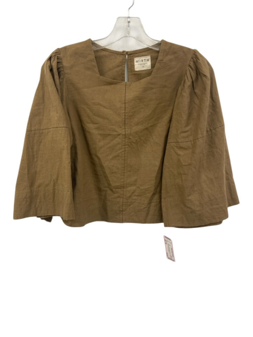 Mirth Size XS Brown Cotton Square Neck Front Seam Flare Sleeve Top Brown / XS