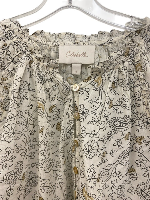 Cleobella Size S Cream, Black, Brown Organic Cotton Paisley Balloon Sleeve Top Cream, Black, Brown / S