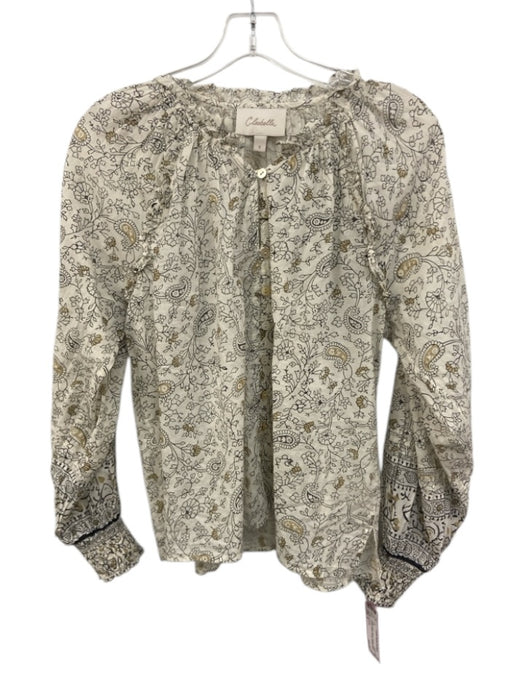 Cleobella Size S Cream, Black, Brown Organic Cotton Paisley Balloon Sleeve Top Cream, Black, Brown / S