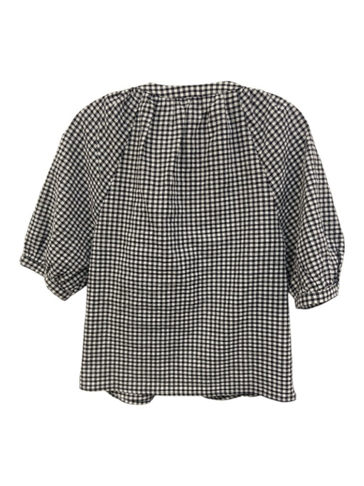Evereve Size XS Black & White Cotton Blend Seersucker Gingham Puff Sleeve Top Black & White / XS