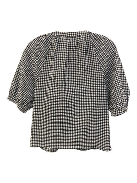 Evereve Size XS Black & White Cotton Blend Seersucker Gingham Puff Sleeve Top Black & White / XS