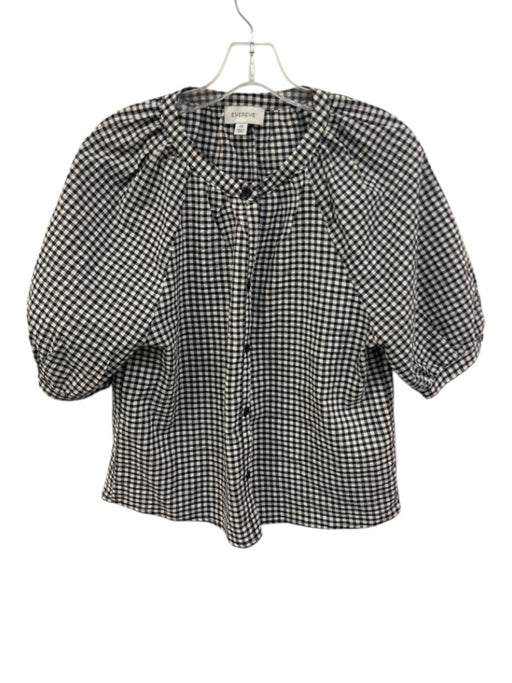 Evereve Size XS Black & White Cotton Blend Seersucker Gingham Puff Sleeve Top Black & White / XS