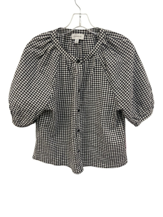 Evereve Size XS Black & White Cotton Blend Seersucker Gingham Puff Sleeve Top Black & White / XS
