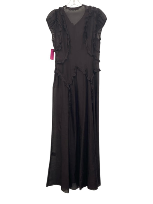Rebecca Taylor Size 4 Burgundy Brown Silk Sheer Overlay Ruffle Cap Sleeve Dress Burgundy Brown / 4