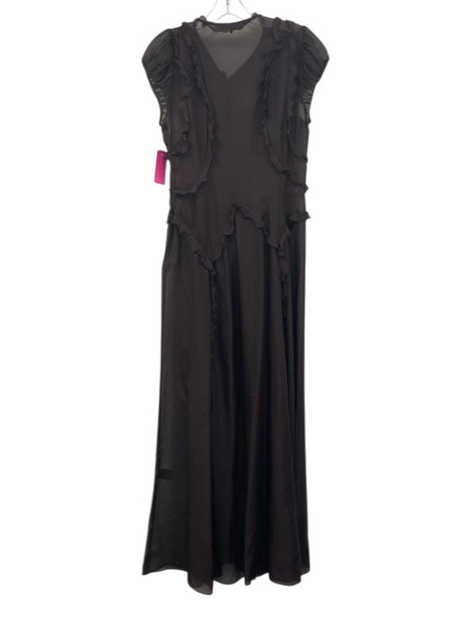 Rebecca Taylor Size 4 Burgundy Brown Silk Sheer Overlay Ruffle Cap Sleeve Dress Burgundy Brown / 4