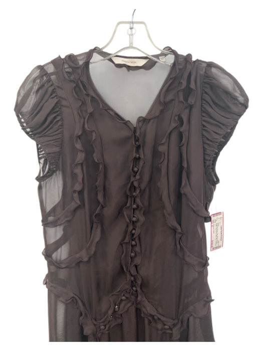 Rebecca Taylor Size 4 Burgundy Brown Silk Sheer Overlay Ruffle Cap Sleeve Dress Burgundy Brown / 4