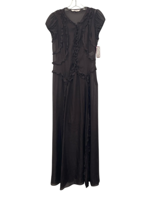 Rebecca Taylor Size 4 Burgundy Brown Silk Sheer Overlay Ruffle Cap Sleeve Dress Burgundy Brown / 4