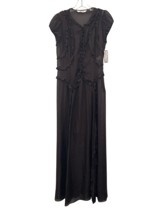 Rebecca Taylor Size 4 Burgundy Brown Silk Sheer Overlay Ruffle Cap Sleeve Dress Burgundy Brown / 4