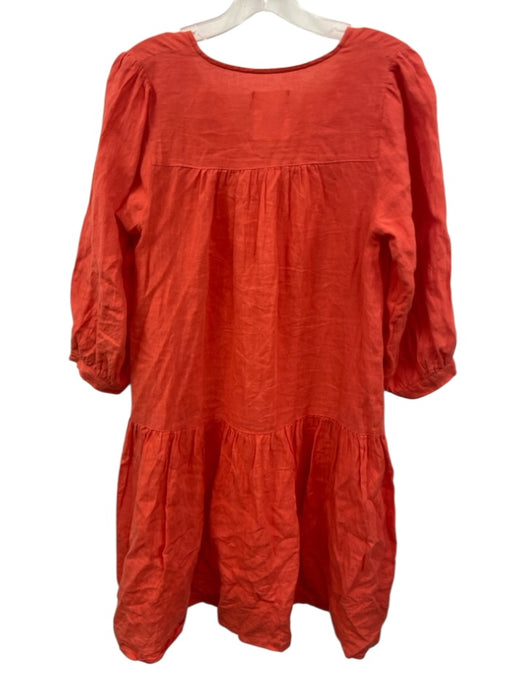 Part Two Size 14 Coral Orange Linen V Neck 3/4 Sleeve Above Knee Dress Coral Orange / 14