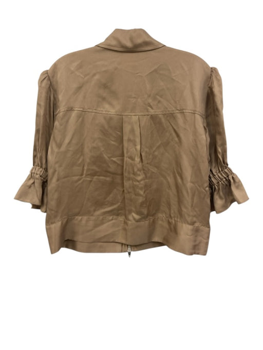 Cinq a Sept Size XS Tan Brown Cupro Gathered Short Puff Sleeve Pockets Jacket Tan Brown / XS