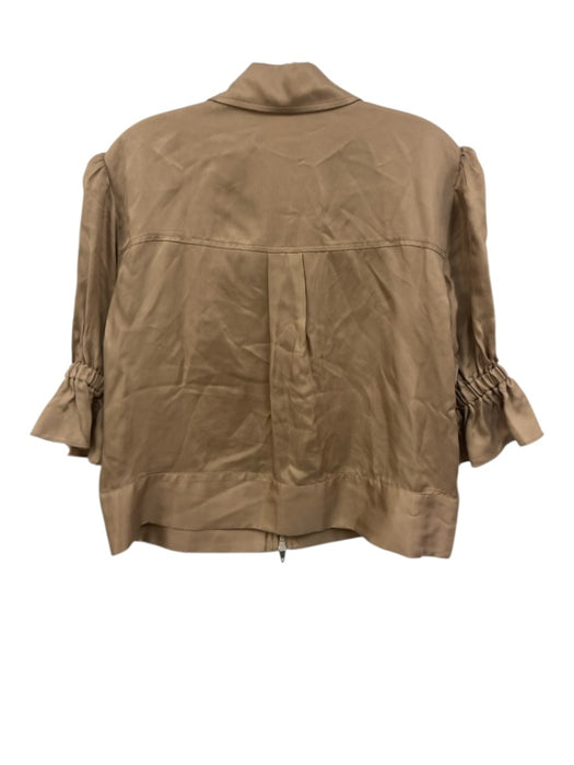 Cinq a Sept Size XS Tan Brown Cupro Gathered Short Puff Sleeve Pockets Jacket Tan Brown / XS