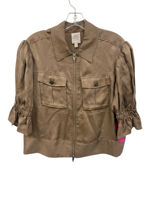 Cinq a Sept Size XS Tan Brown Cupro Gathered Short Puff Sleeve Pockets Jacket Tan Brown / XS
