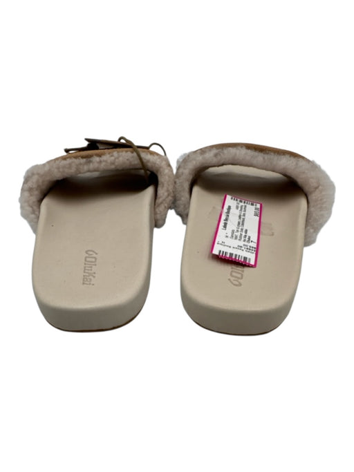 Olukai Shoe Size 7 Tan & cream Leather & Shearling Rubber Sole Slide Sandals Tan & cream / 7