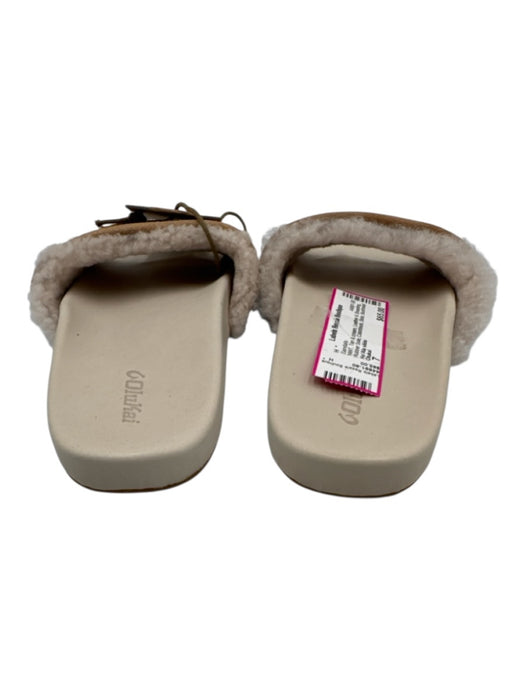 Olukai Shoe Size 7 Tan & cream Leather & Shearling Rubber Sole Slide Sandals Tan & cream / 7