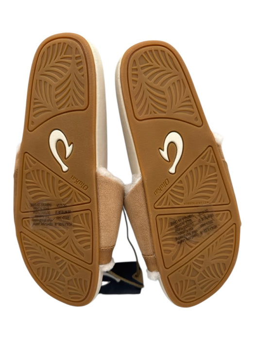 Olukai Shoe Size 7 Tan & cream Leather & Shearling Rubber Sole Slide Sandals Tan & cream / 7