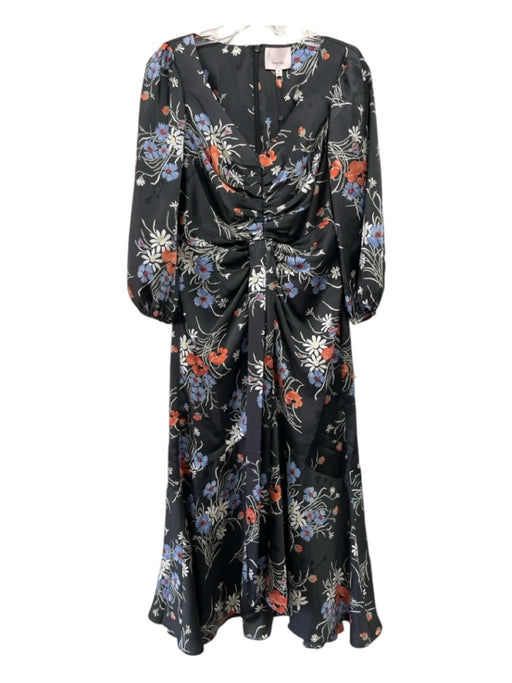 Cinq a Sept Size 4 Black & Multi Polyester Zip Back Rouched Bodice Dress Black & Multi / 4