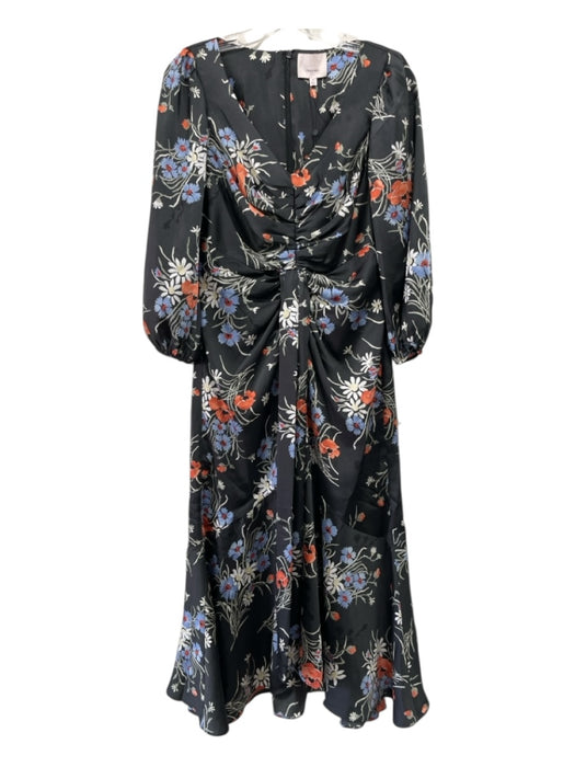 Cinq a Sept Size 4 Black & Multi Polyester Zip Back Rouched Bodice Dress Black & Multi / 4