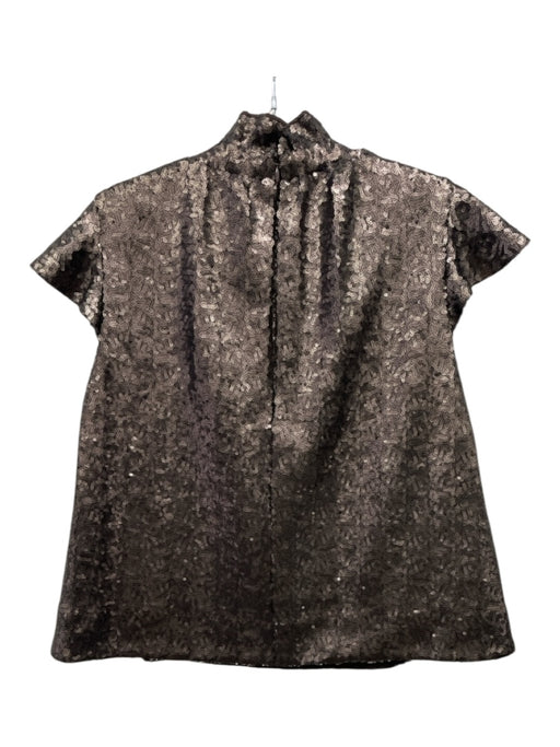 Sea New York Size 2 Bronze Polyester Sequin Ruffle Neckline Cap Sleeve Top Bronze / 2