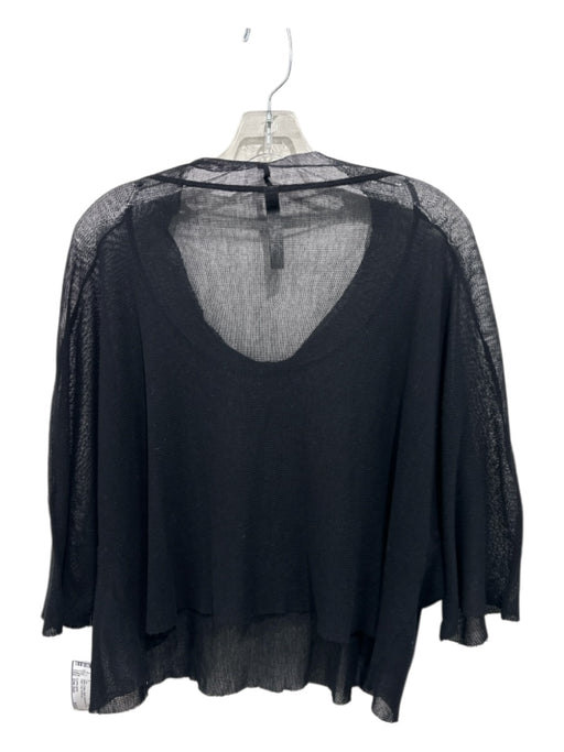 Cynthia Ashby Size One Size Black Cotton Mesh Short Sleeve Raw Edge Crop Top Black / One Size