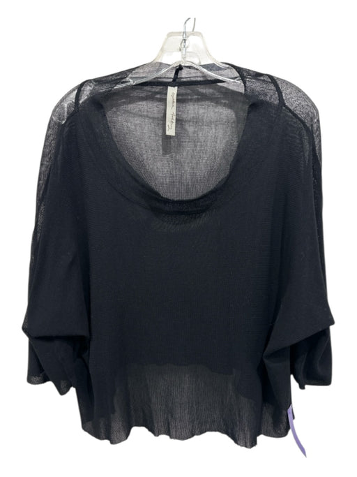 Cynthia Ashby Size One Size Black Cotton Mesh Short Sleeve Raw Edge Crop Top Black / One Size